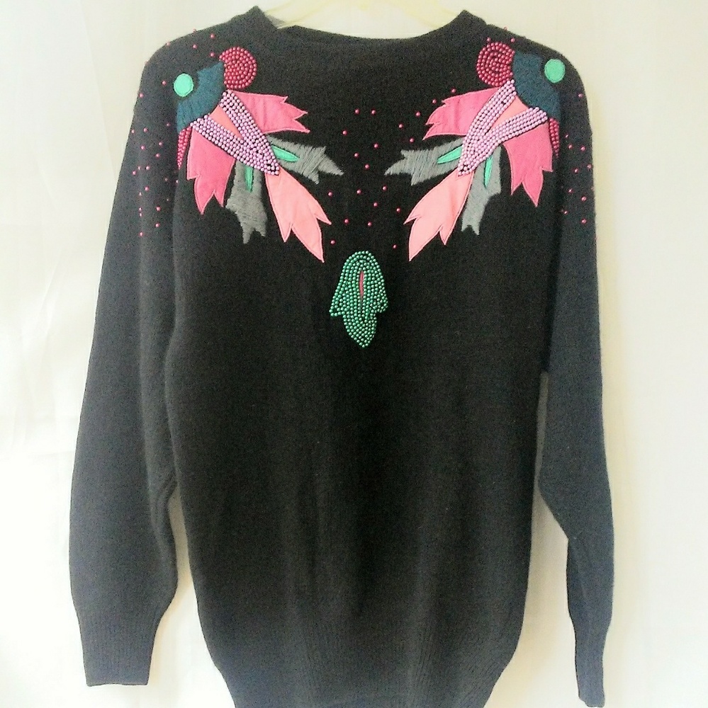 Vintage Embroidered Bead Embellished Sweater
